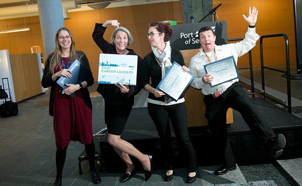 Elizabeth Leavitt, Sr. Director of Environment and Sustainability, and members of the Port Career Ladders project team