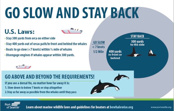 Sign for boaters about regulations to protect orcas