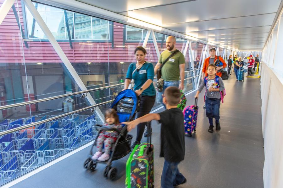 Passengers at the cruise terminal