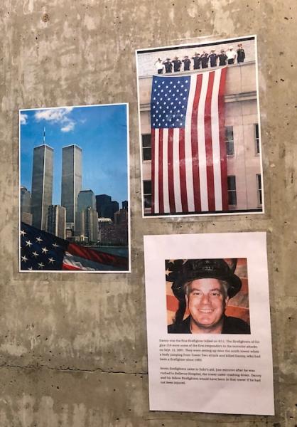 Profile of a fallen firefighter posted in the stairwell
