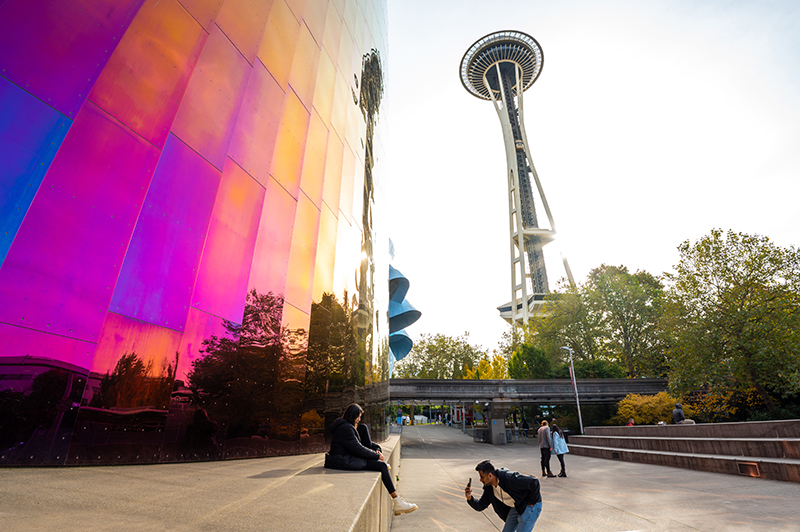 MoPOP with the Space Needle in the background
