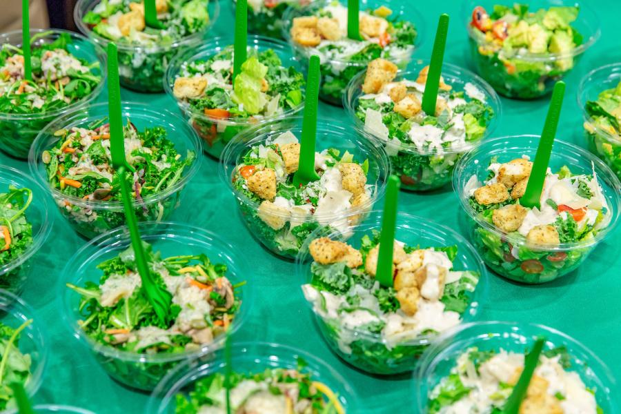 Salads lined up in a row