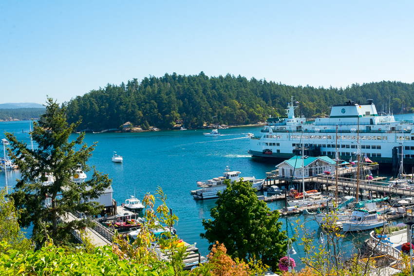 The San Juan Islands with a ferry waiting for passengers