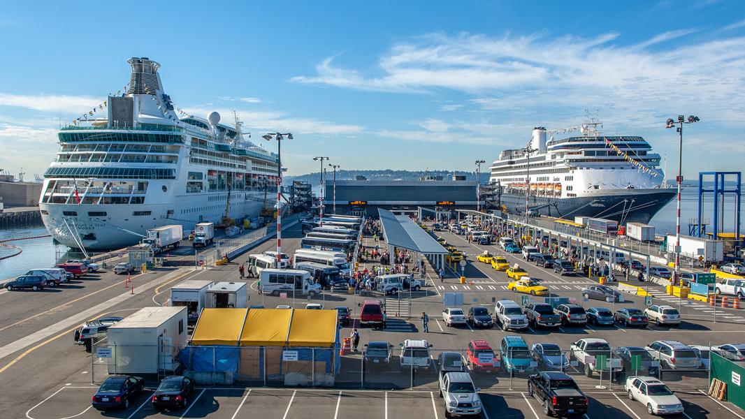 Two cruise ship docked at terminal 91