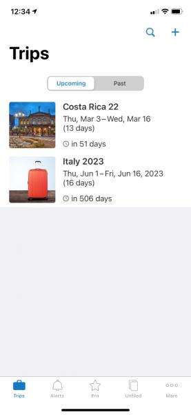 screen that displays two itineraries