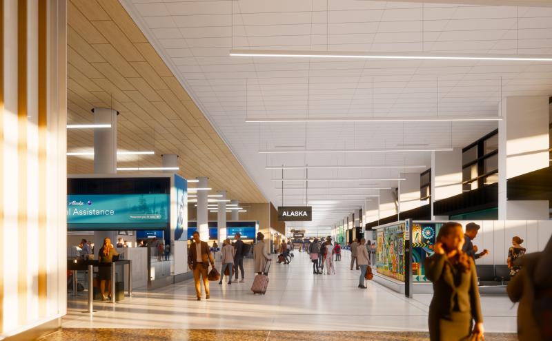 Rendering of Alaska Ticketing Lobby main corridor
