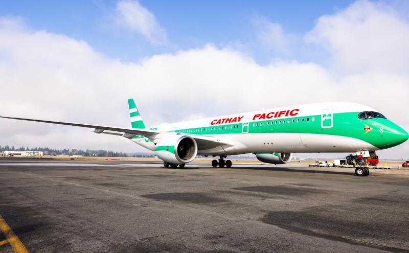 Cathay Pacific’s Airbus A350 aircraft at Seattle-Tacoma International Airport