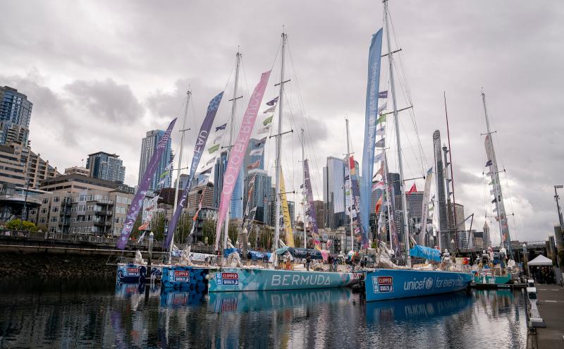 Clipper racing fleet moored at Bell Harbor Marina