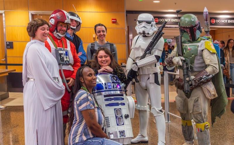 Star Wars cosplayers pose for photos in the terminal