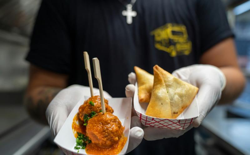 Image of samosas and meatballs
