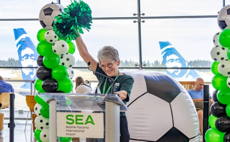 Pep rally event to celebrate the opening of FIFA in Seattle. Blue Thunder, soccer stunts, and cheerleader led the way. June 3, 2026