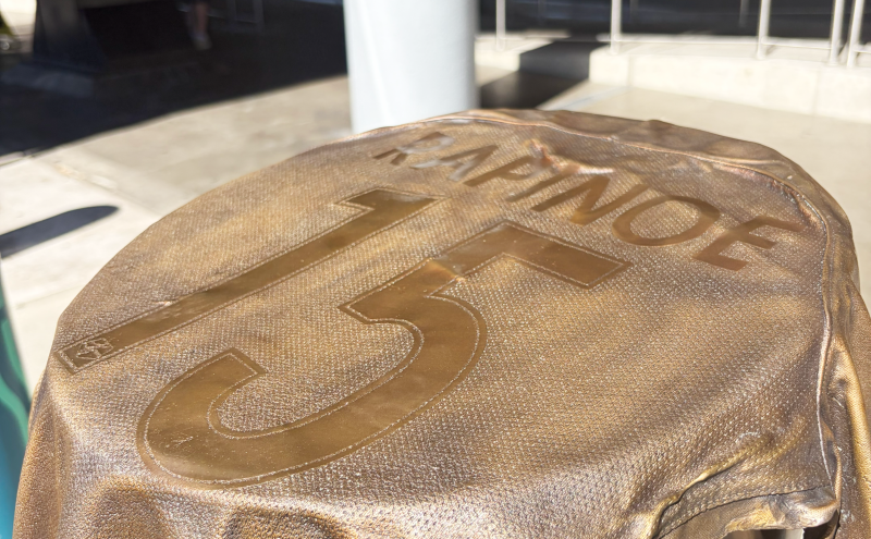 bronze artwork of Megan Rapinoe's jersey
