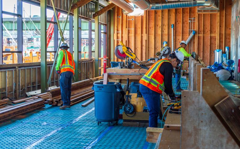 Construction workers working on the Maritime Innovation Center.