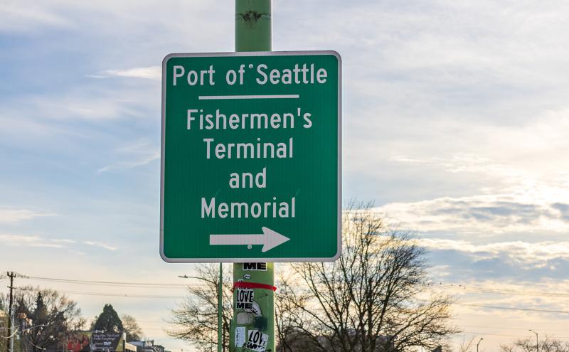 Roadway sign to Fishermen's Terminal
