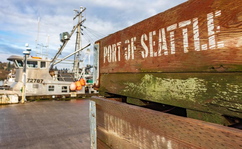 Port of Seattle crates on marina dock