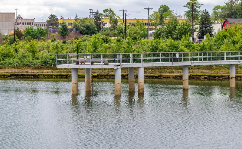 View of Duwamish River People's Park and pier from the Duwamish River.
