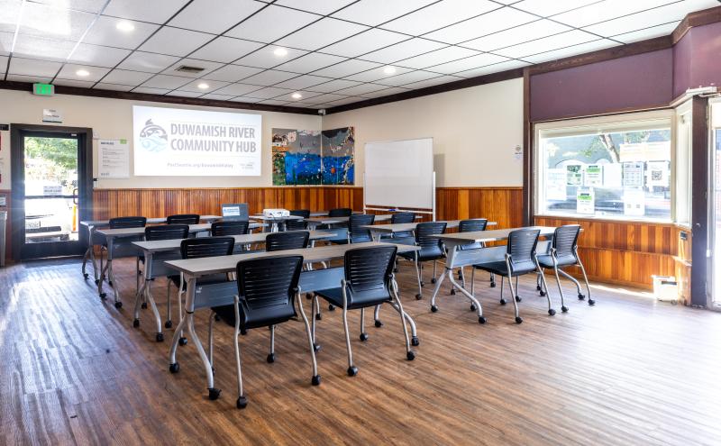 Classroom style layout at the Hub Cedar Room