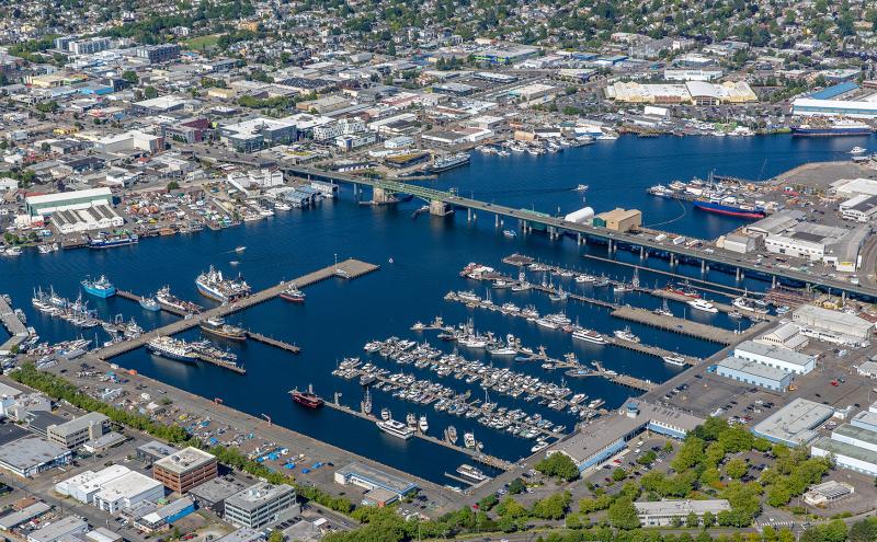 Aerial shot of Fishermen's Terminal marina