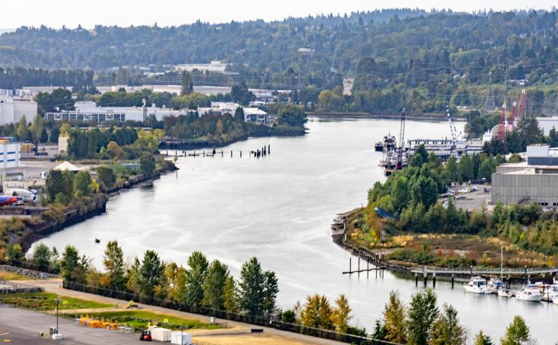 Aerial view of the Duwamish River and South Park.