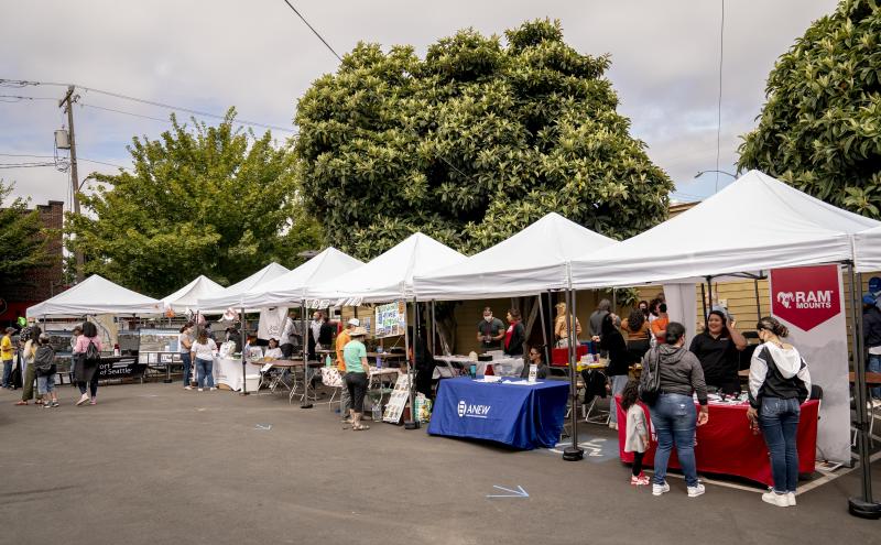 Duwamish River Community Hub Parking Lot with event canopies