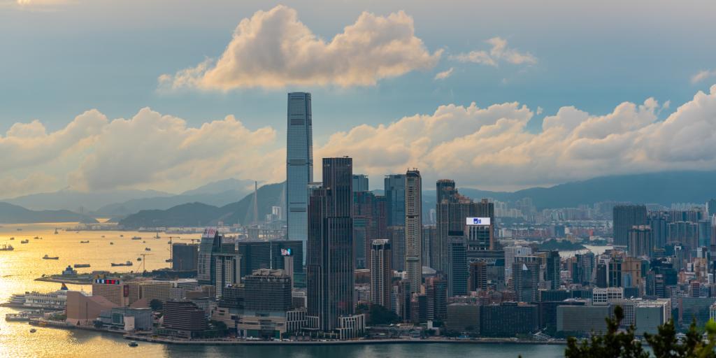 Hong Kong harbor with landscape view of city skyscraper