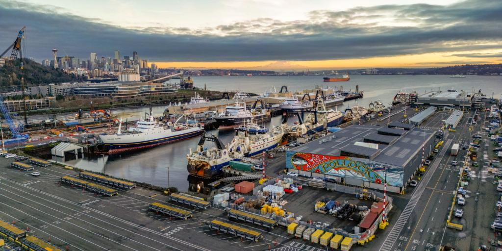 Terminal 91 full of trawlers preparing and provisioning to set sail to Alaska for the fishing season