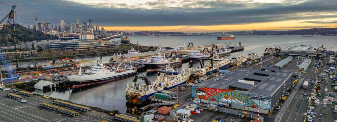 Terminal 91 full of trawlers preparing and provisioning to set sail to Alaska for the fishing season
