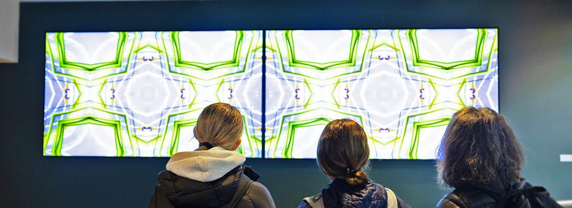 Travelers viewing art at SEA Airport