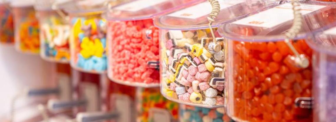 Row of candy jars