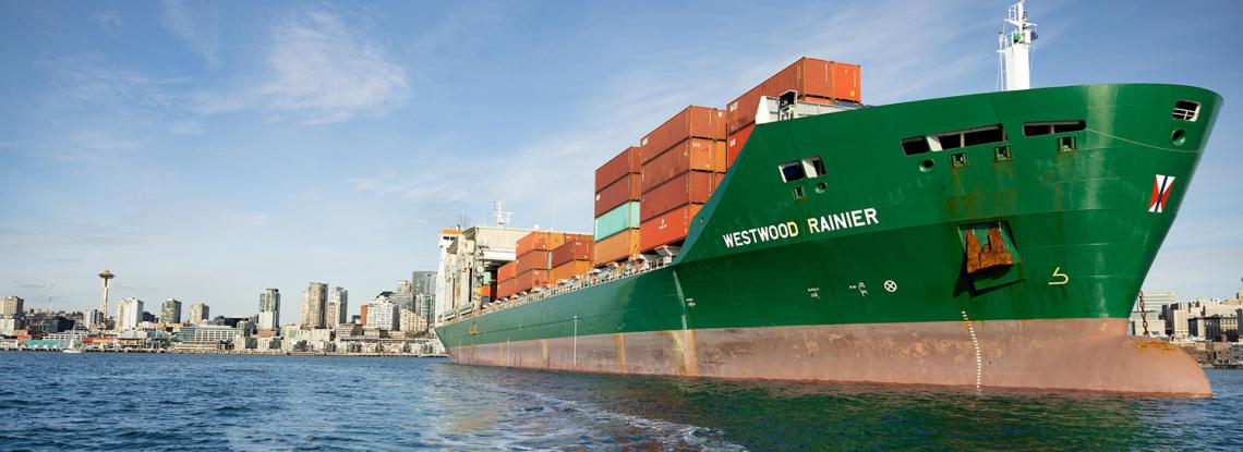 Westwood cargo ship in Elliott Bay.