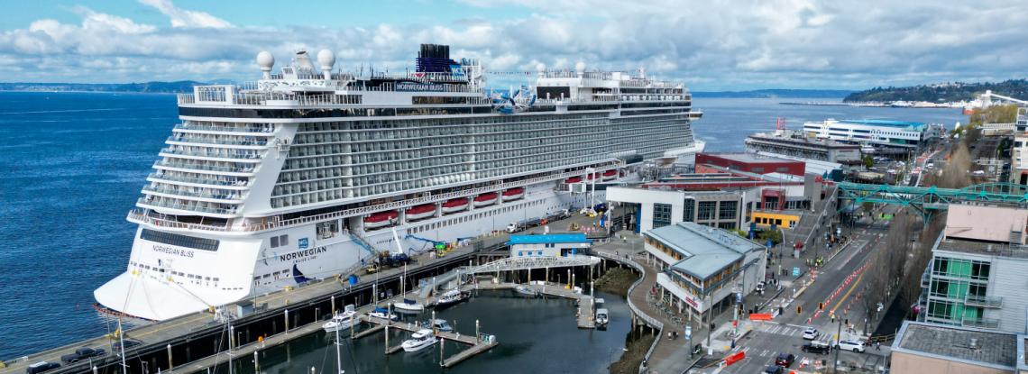 Norwegian Cruise Line ship Norwegian Bliss, at berth at Seattle's Pier 66