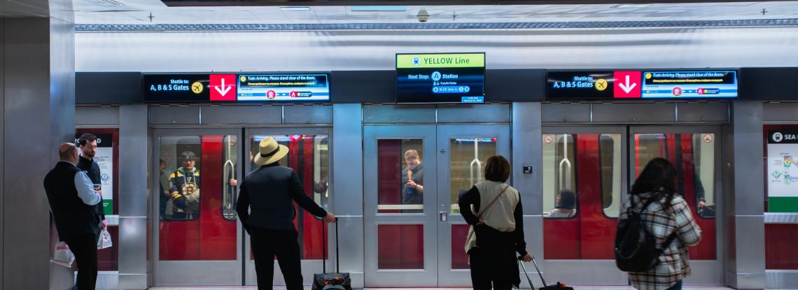 SEA Underground Train yellow line takes passengers to A, B, and S Gates