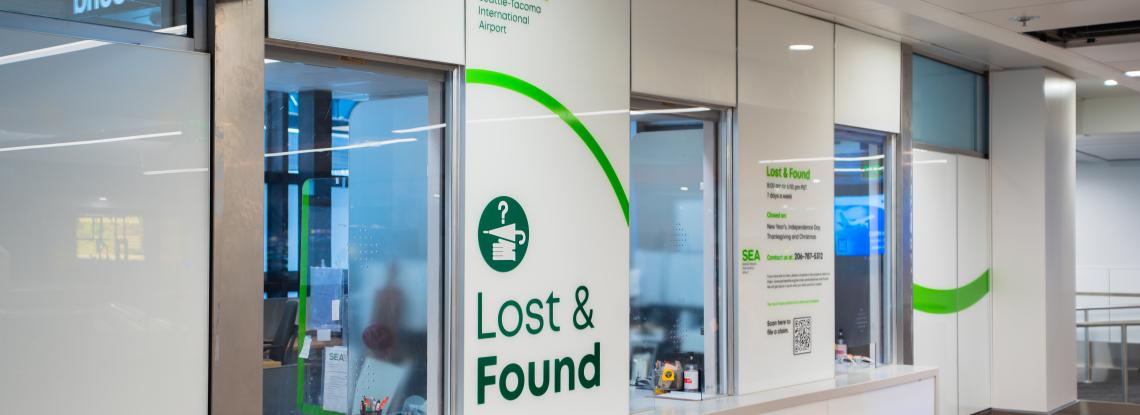 The Airport Lost and Found Office has three windows for servicing customers