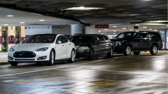 Limos and town cars at Sea-Tac Airport, Seattle, June, 2017
