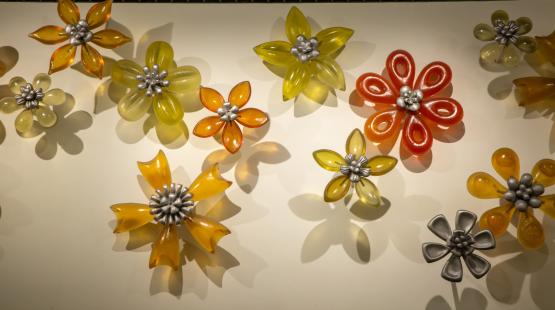 Flower Wall colors yellow, lime green, mandarin orange