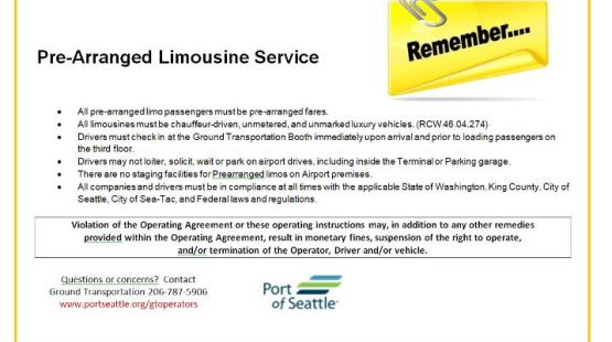 Pre-Arranged Limousines Requirements