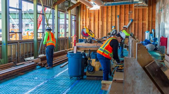 Construction workers working on the Maritime Innovation Center.