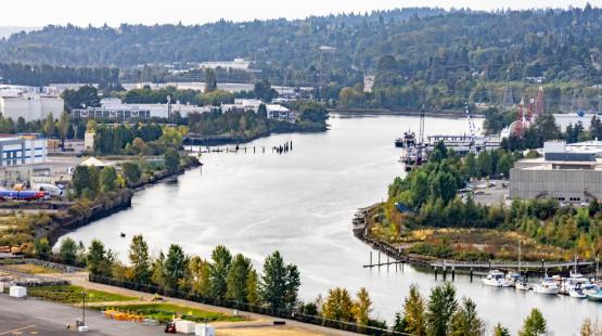 Aerial view of the Duwamish River and South Park.