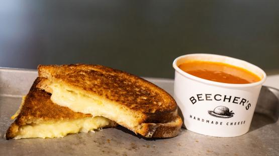 Beecher's tomato soup and a grilled cheese sandwich
