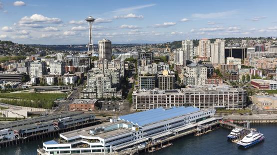 Port of Seattle Headquarters with the space needle in the background