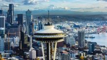 Skyline view of Seattle with the Space Needle in the foreground