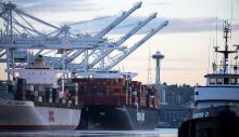 Seattle Port and massive cranes on Harbor Island