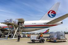 Cargo being loaded onto a plane to China
