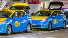 Taxis pick up passengers at Sea-Tac Airport