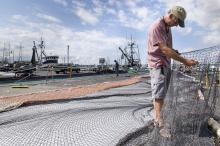 Mending nets at Fishermen's Terminal