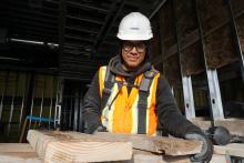 Pedro Montoya discovered his love for carpentry while attending Puget Sound Skills Center. The 2015 graduate worked as an apprentice on the new PSSC Health Sciences Building which opened in September. (Highline Public Schools)