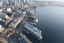 Piers extend into Elliott Bay, Seattle, WA