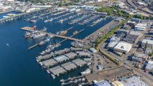 Aerial photo of Salmon Bay Marina Docks D and E Replacement, Seattle. Photo taken July 2018. Don Wilson photographer