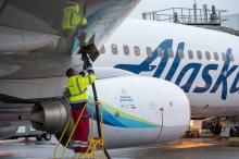 Alaska Airlines jet powered by sustainable aviation fuels