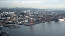 Aerial view of the Seattle working waterfront where terminals support the economic vitality of the region, Jan. 1, 2019